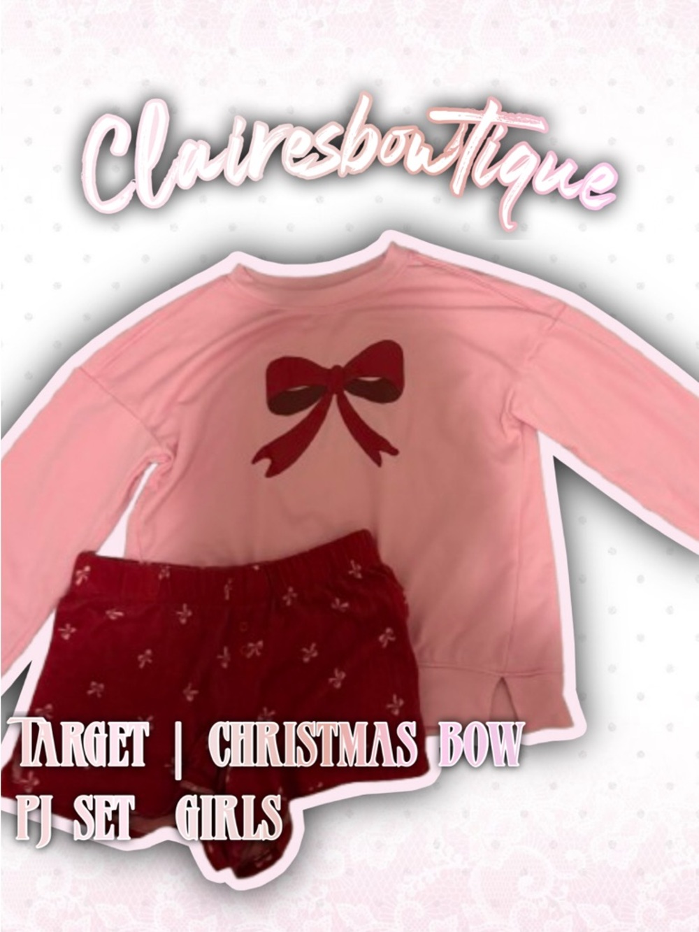 Target Girls Pink and Red Christmas Bow Pajama Set